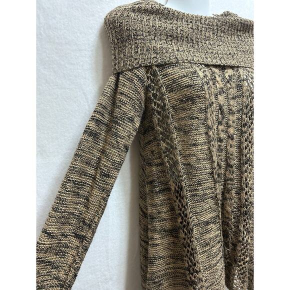 Boho Knit Sweaters (2) S/M Dark Green/Tan/Black Cowl Neck Foldover Cozy Cottage - Picture 11 of 12